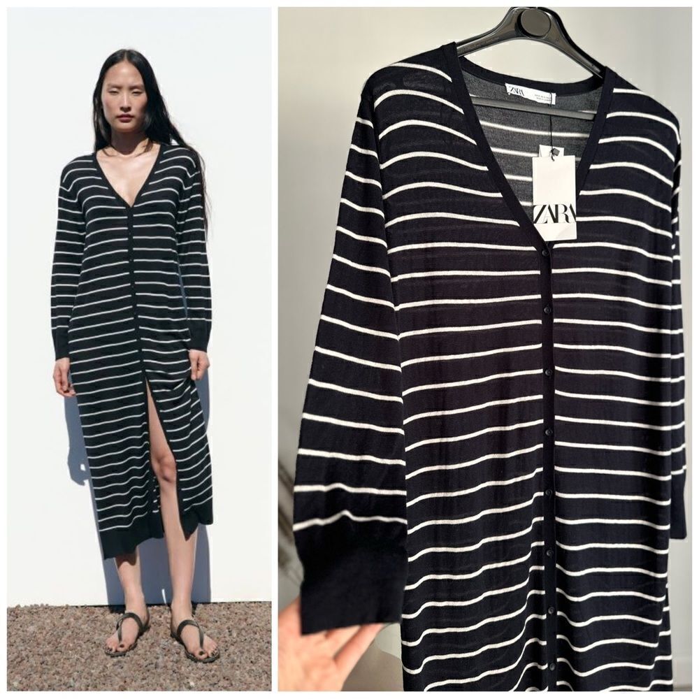 Zara Long Knit Striped Cardigan New